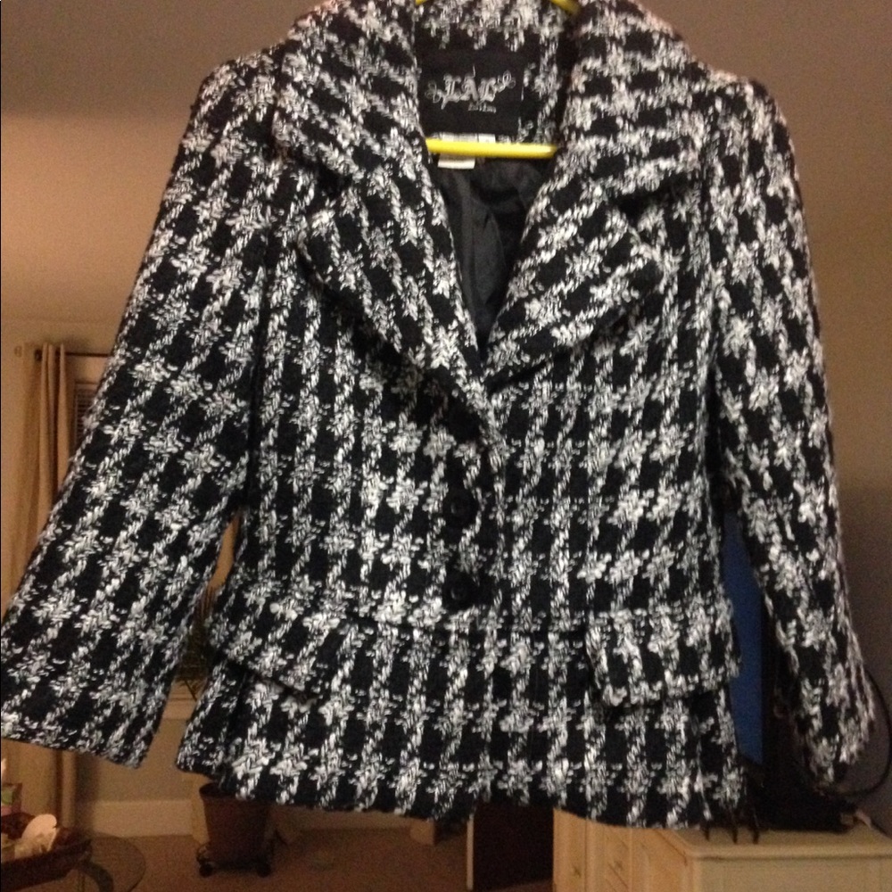 Live A Little Wool Blend Black/White Coat SZ S